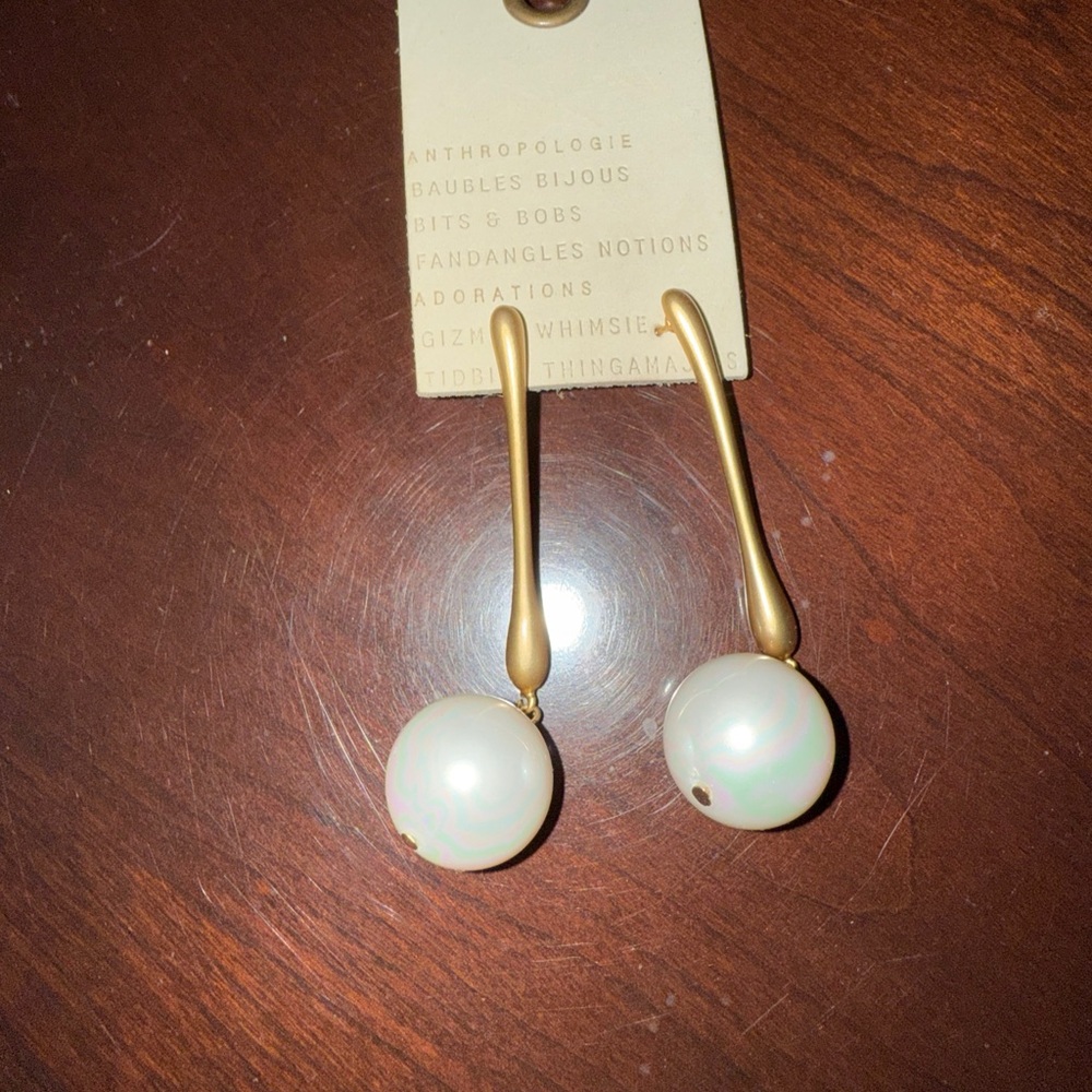 Anthropologie Gold and White Modern Dangle Earrings